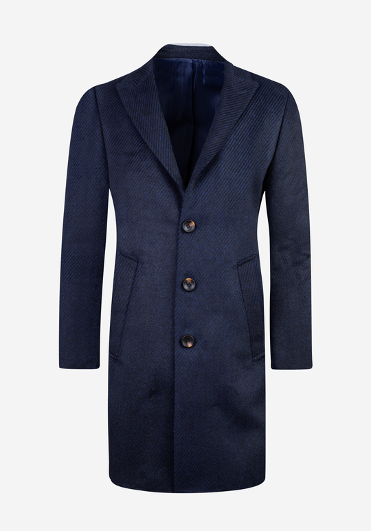Navy Blue Poly Wool Coat