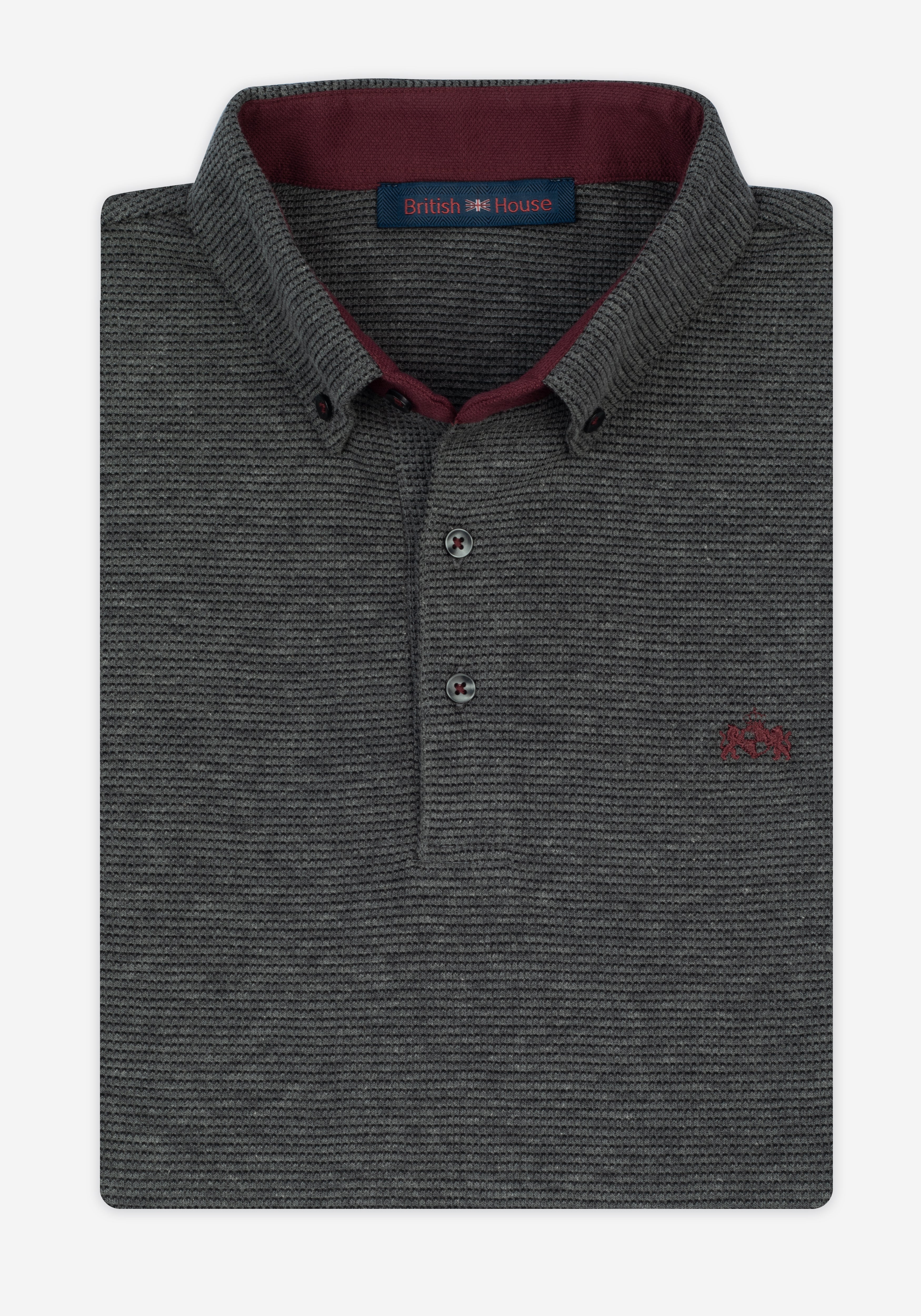 Jet Grey Cotton Waffle Polo Shirt