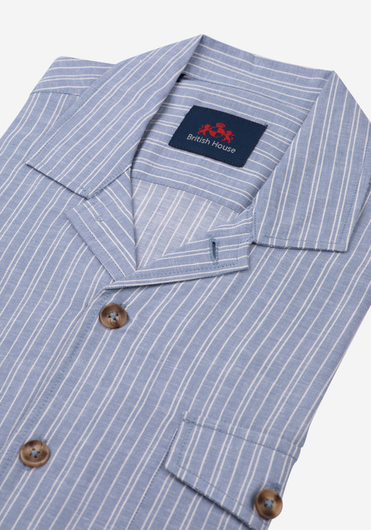 Light Pastel Blue Stripe Linen Overshirt