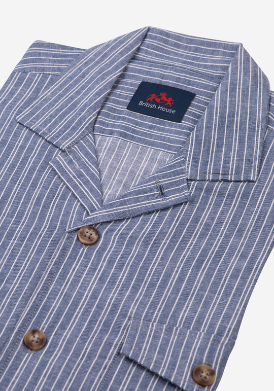 Midnight Blue Stripe Linen Overshirt