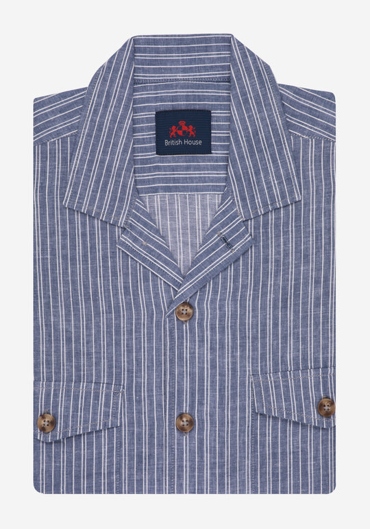 Midnight Blue Stripe Linen Overshirt