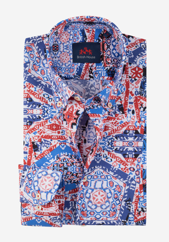 Blue Red Printed Poplin Shirt