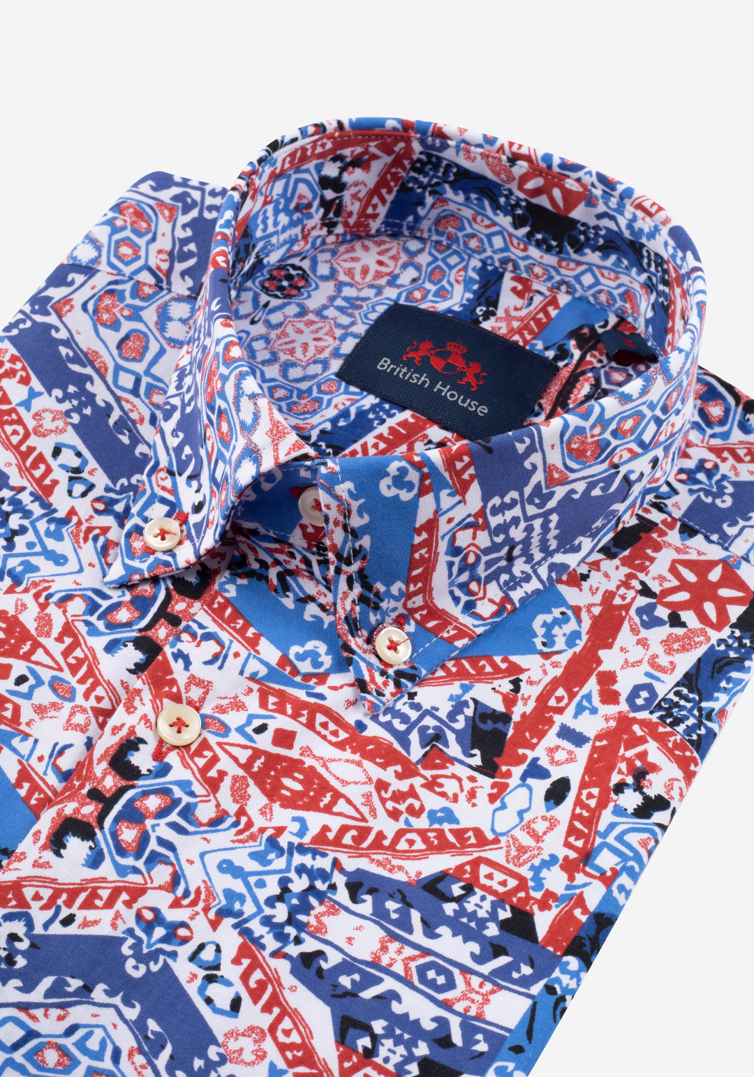 Blue Red Printed Poplin Shirt