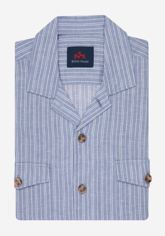 Light Pastel Blue Stripe Linen Overshirt