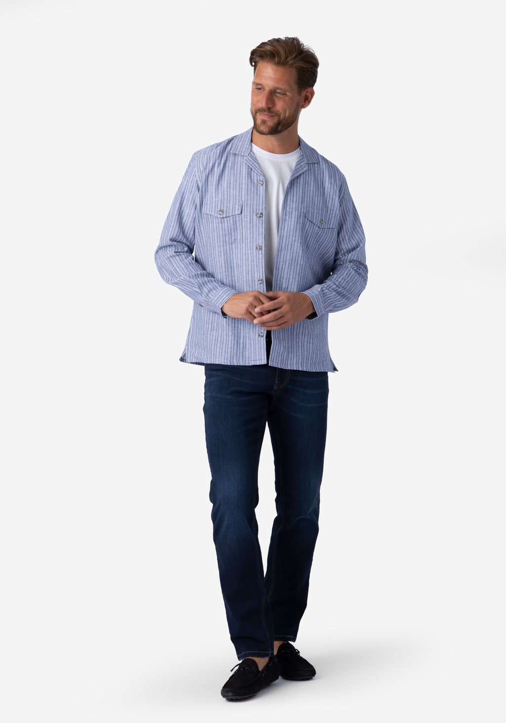 Light Pastel Blue Stripe Linen Overshirt
