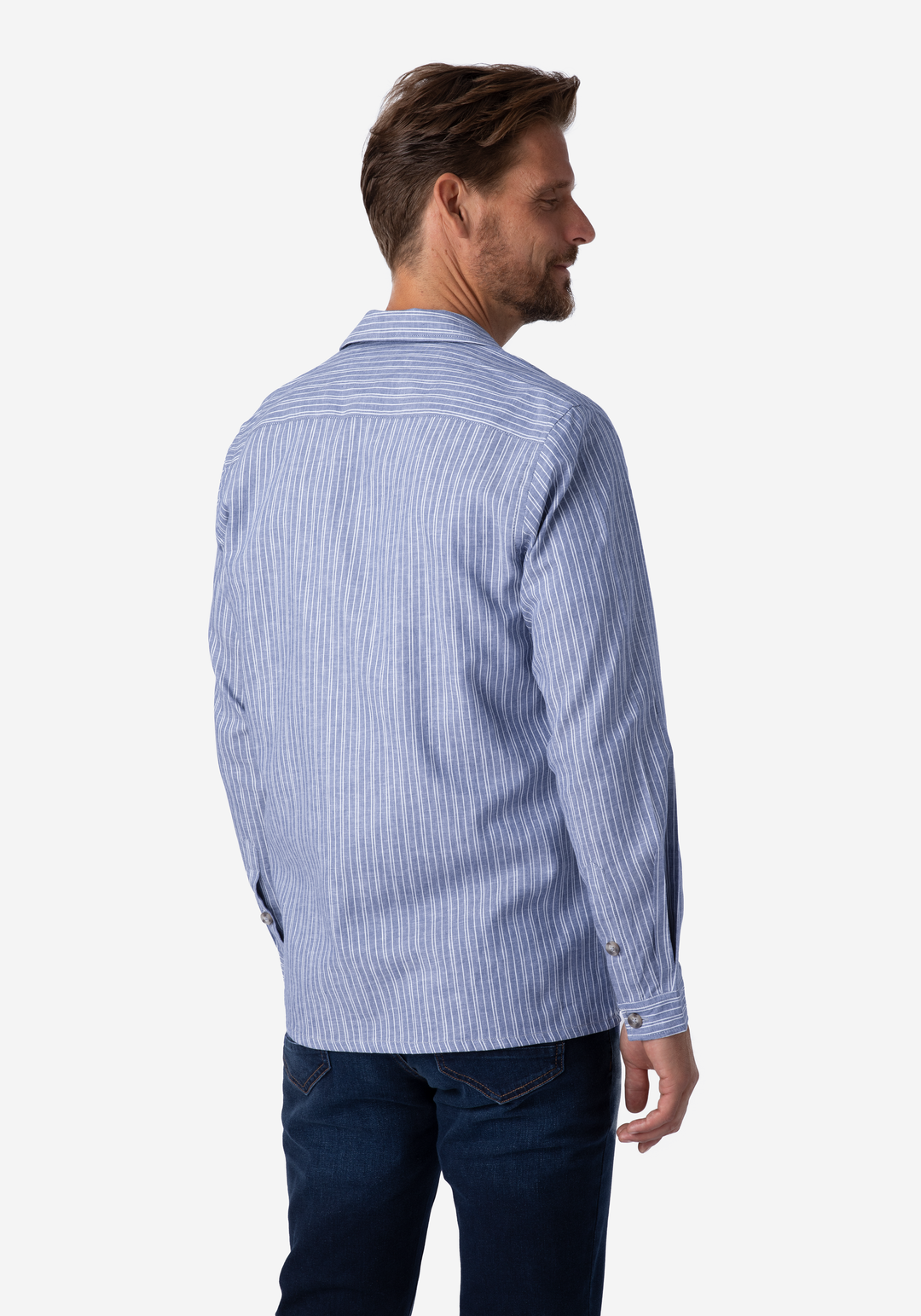 Light Pastel Blue Stripe Linen Overshirt