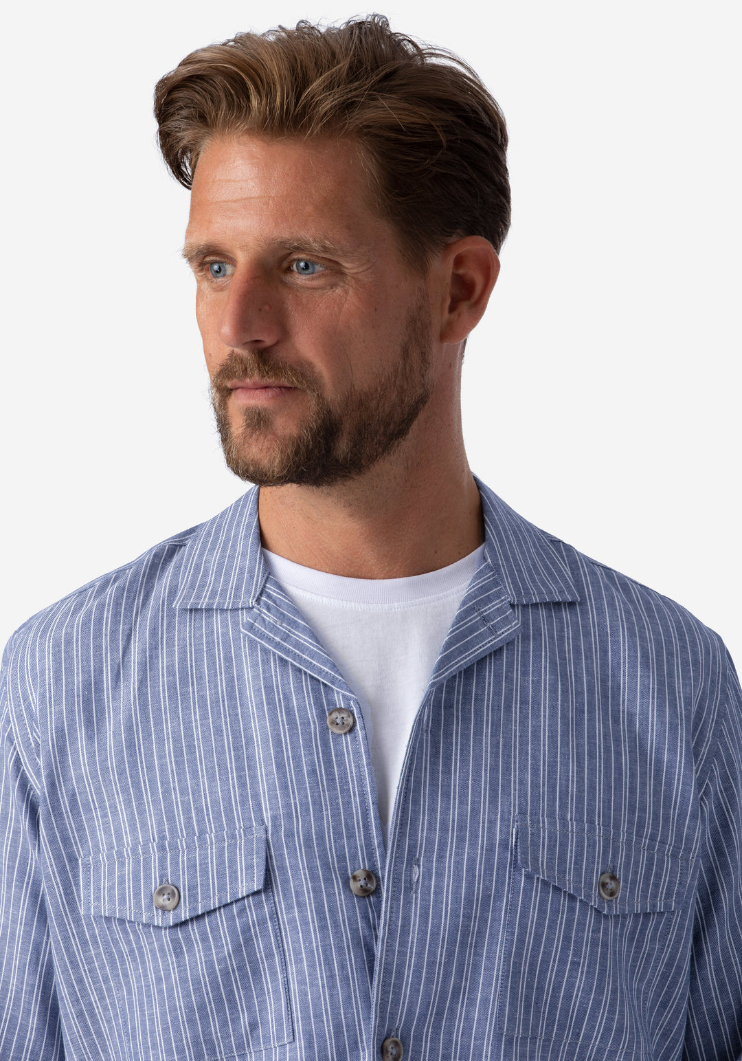 Light Pastel Blue Stripe Linen Overshirt
