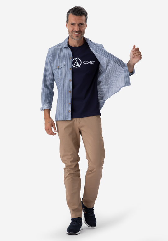 Midnight Blue Stripe Linen Overshirt
