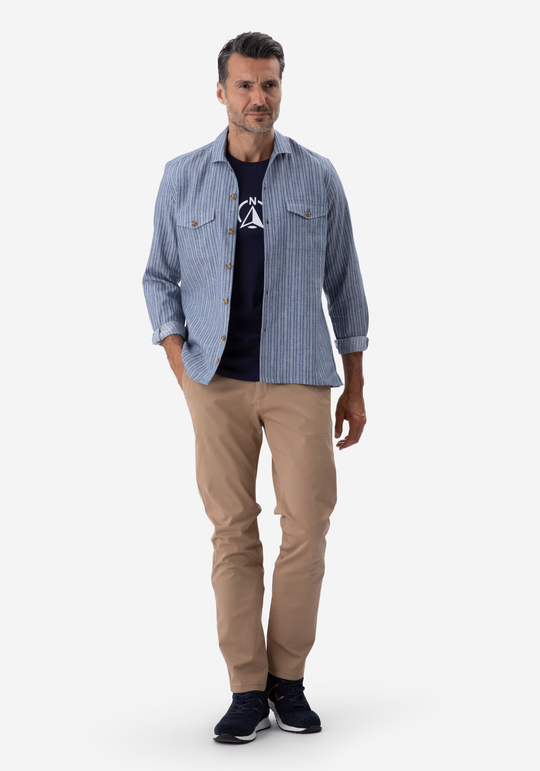Midnight Blue Stripe Linen Overshirt