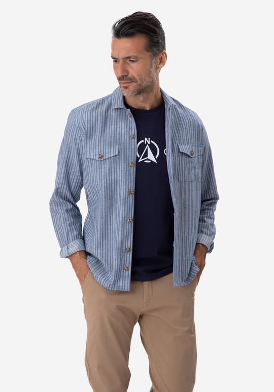 Midnight Blue Stripe Linen Overshirt