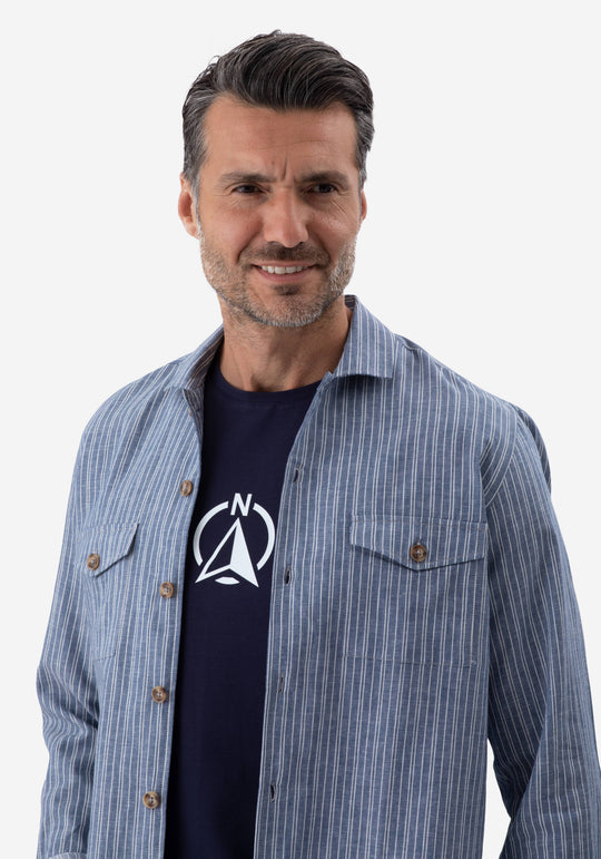 Midnight Blue Stripe Linen Overshirt