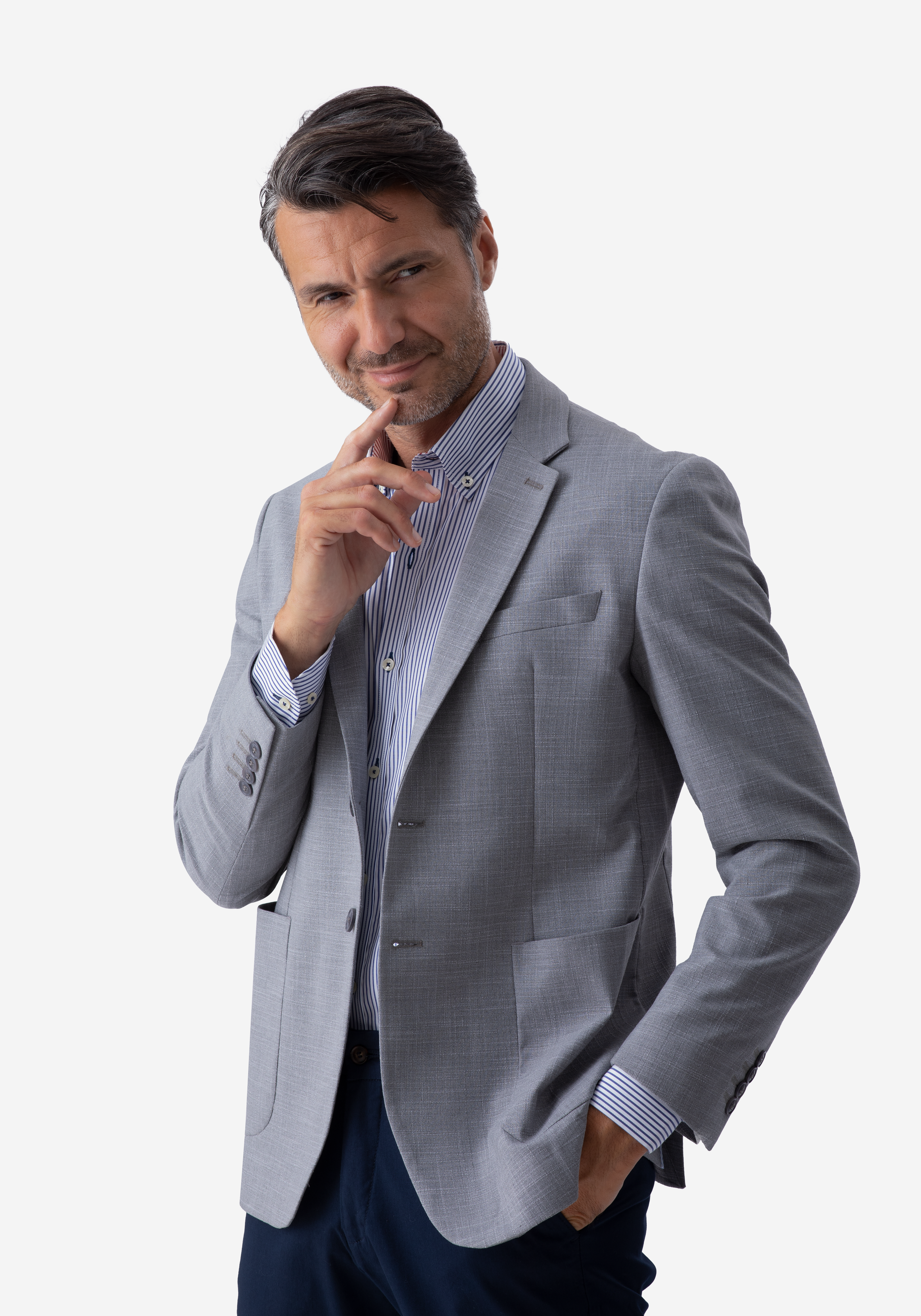 Contemporary Fit Light Gray Havana Blazer