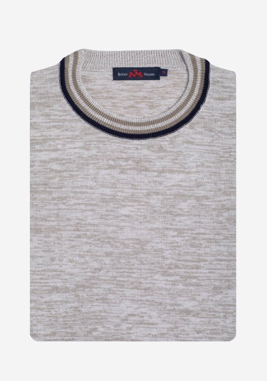 Sand Beige Melange Knitted Crewneck Shirt