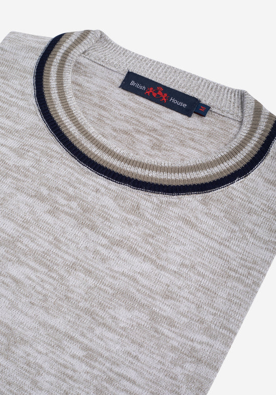Sand Beige Melange Knitted Crewneck Shirt