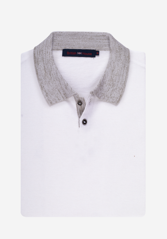 White Dark Beige Knitted Polo Shirt