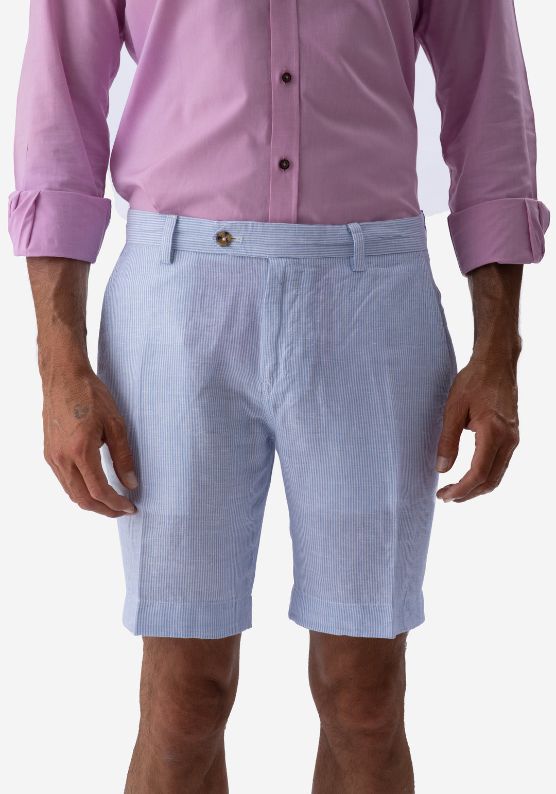 Light Blue Cotton Linen Short