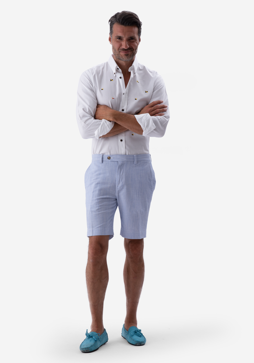 Delft Blue Cotton Linen Short
