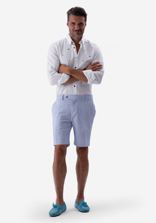 Delft Blue Cotton Linen Short