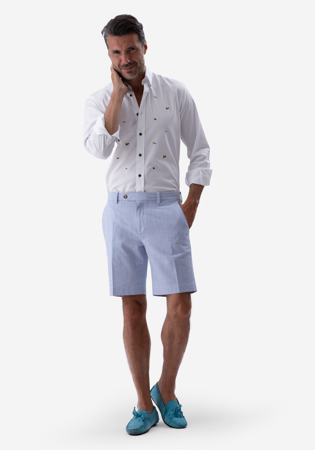 Delft Blue Cotton Linen Short