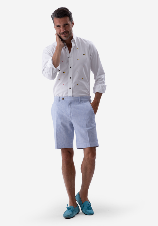 Delft Blue Cotton Linen Short