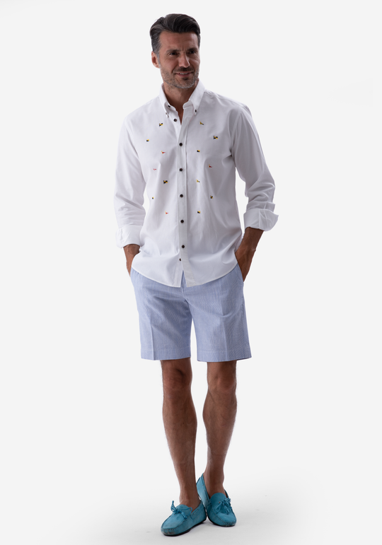 Delft Blue Cotton Linen Short