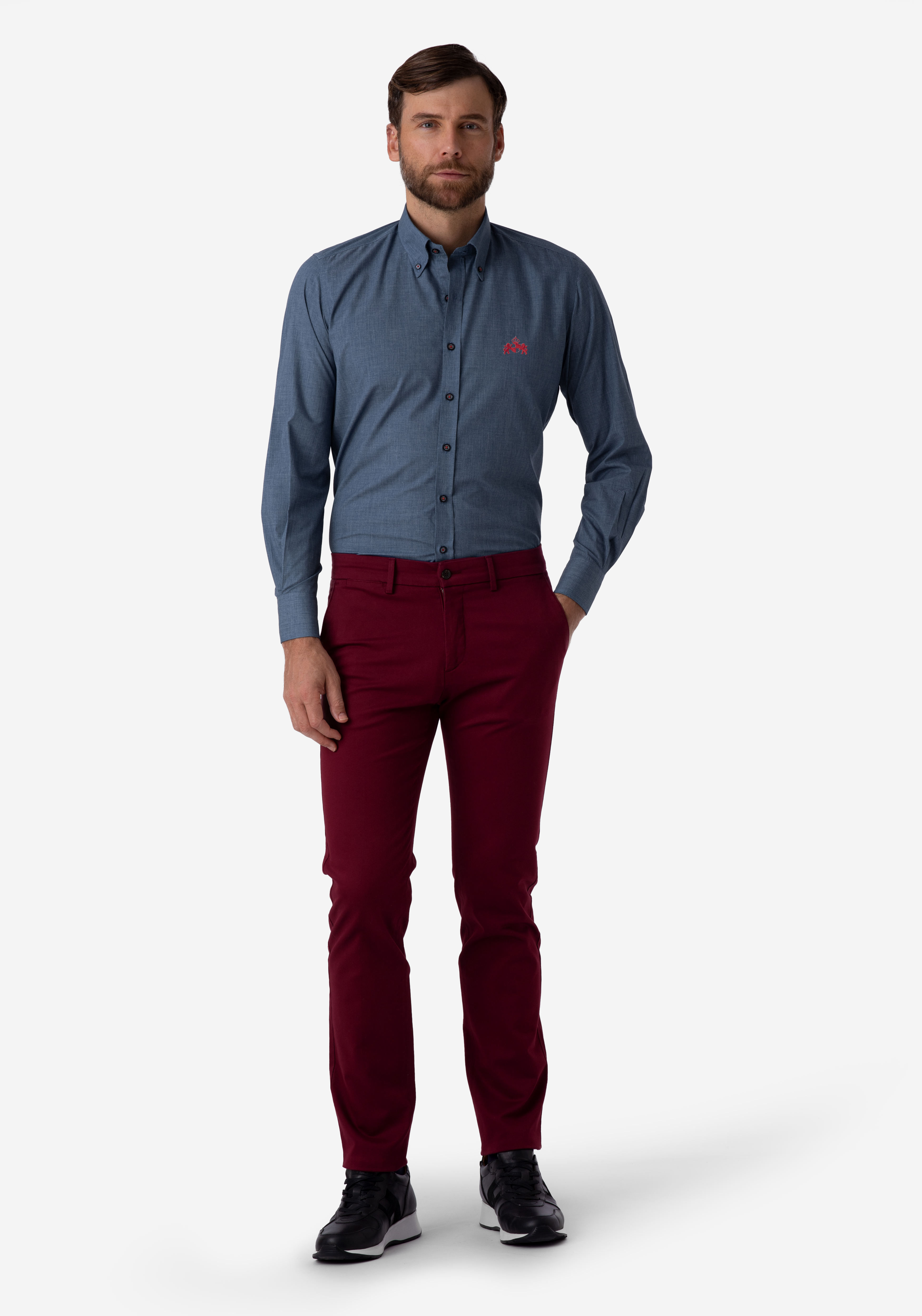 Contemporary Fit Burgundy Gabardine