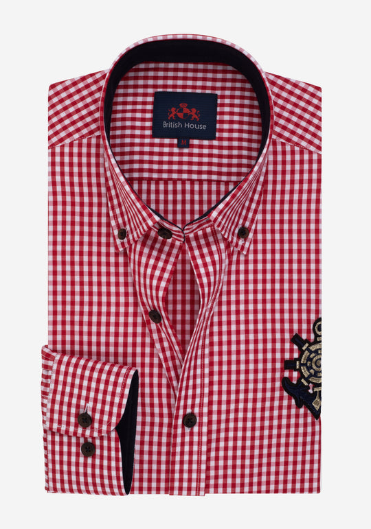 Fiery Red Checked Poplin Shirt