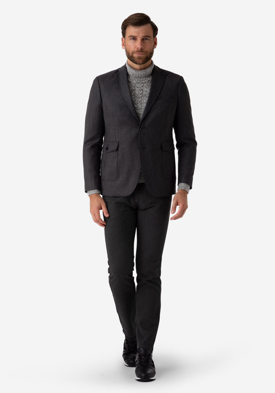 Contemporary Fit Midnight Grey Herringbone Blazer