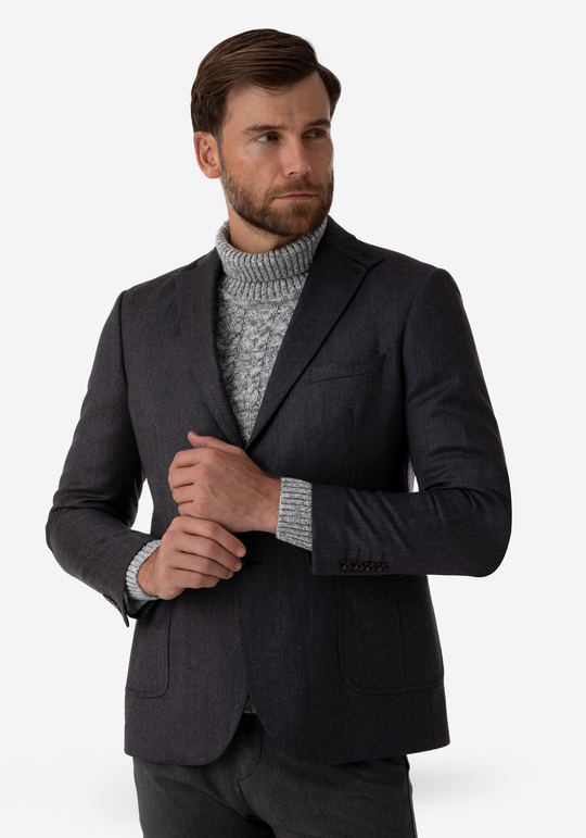 Contemporary Fit Midnight Grey Herringbone Blazer