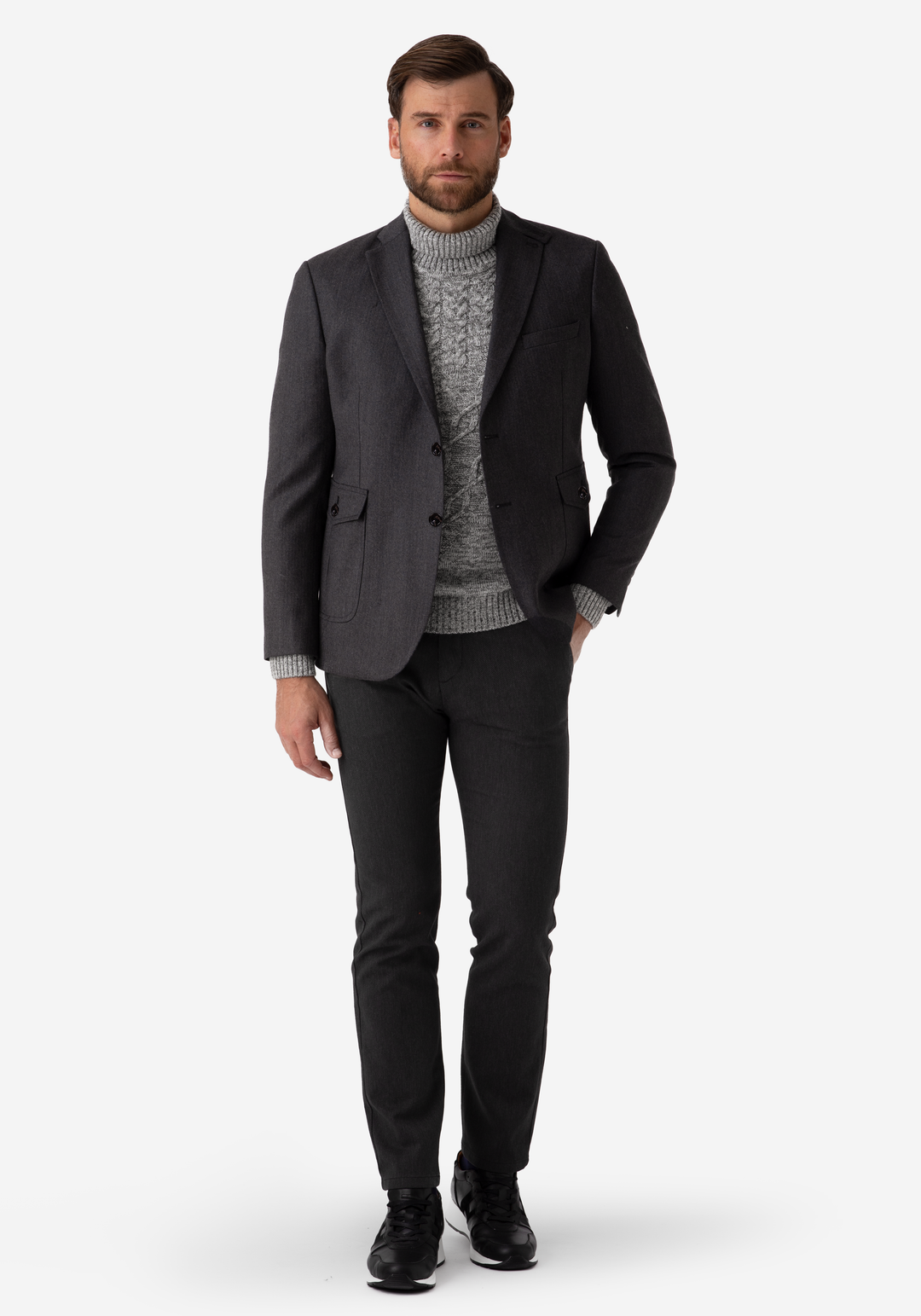 Contemporary Fit Midnight Grey Herringbone Blazer