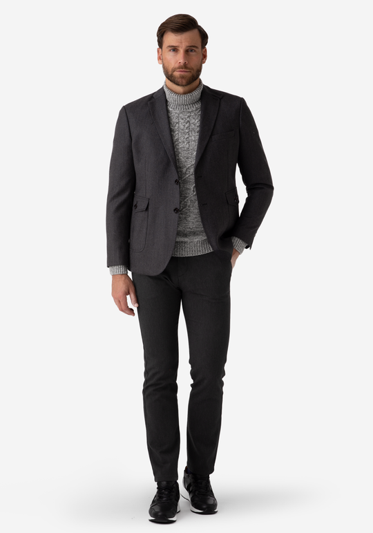 Contemporary Fit Midnight Grey Herringbone Blazer