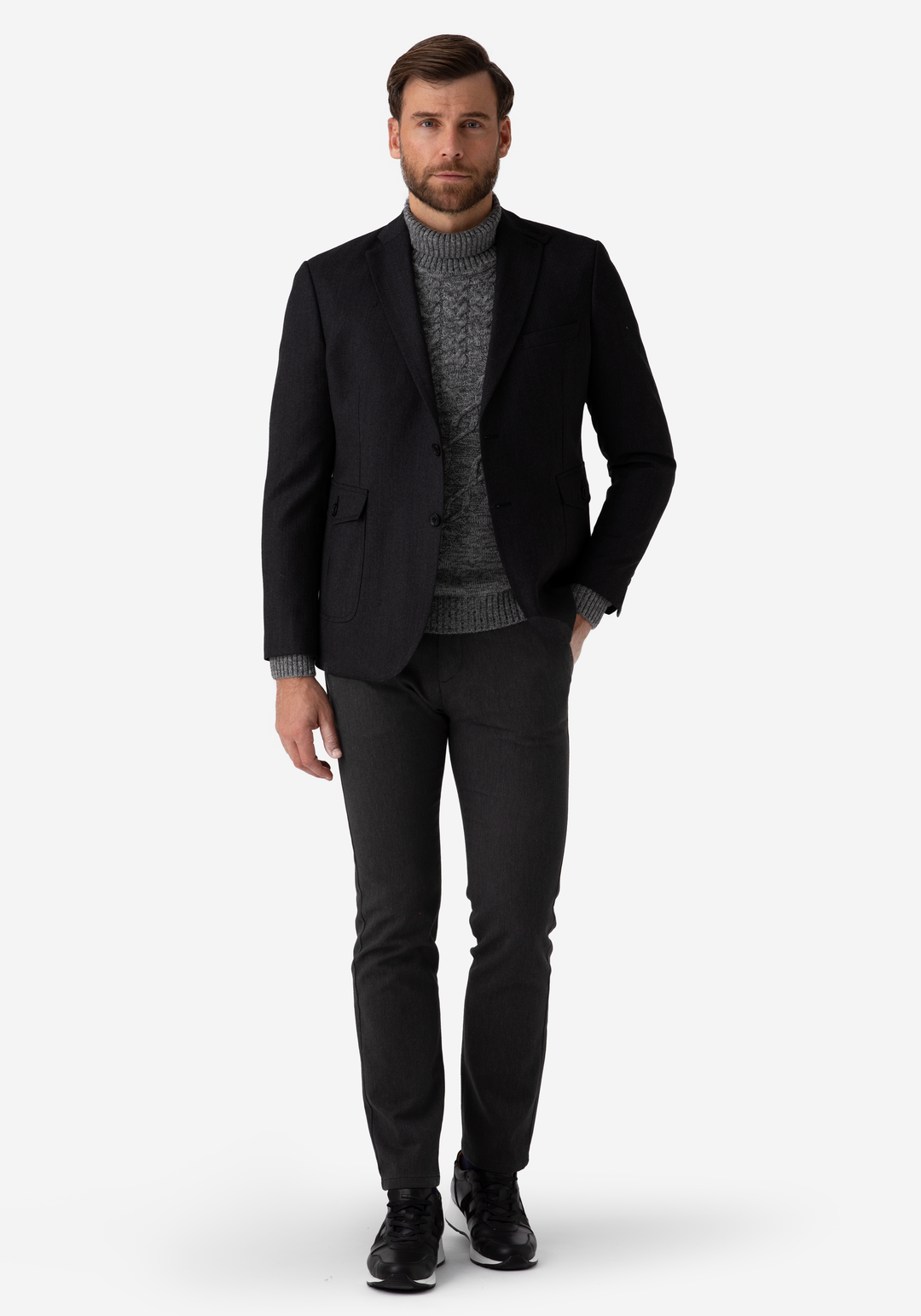 Contemporary Fit Dark Charcoal Herringbone Blazer