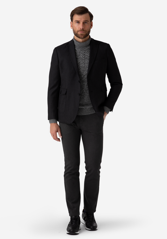 Contemporary Fit Dark Charcoal Herringbone Blazer