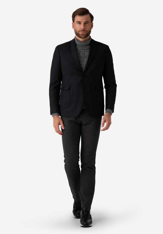 Contemporary Fit Dark Charcoal Herringbone Blazer