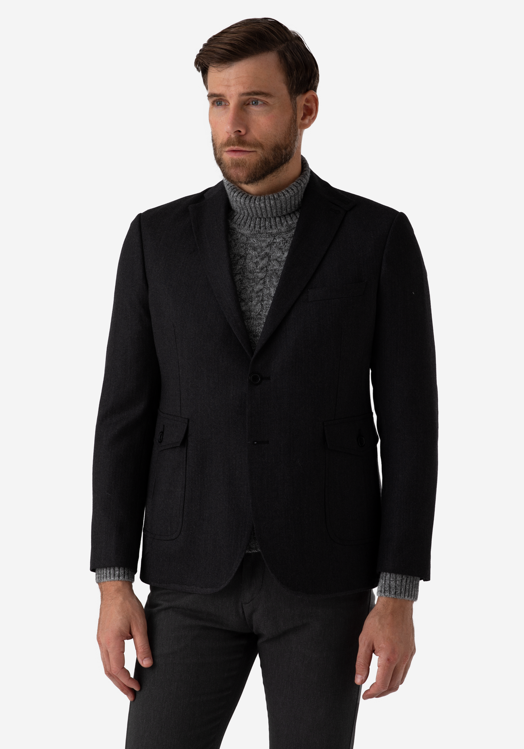 Contemporary Fit Dark Charcoal Herringbone Blazer