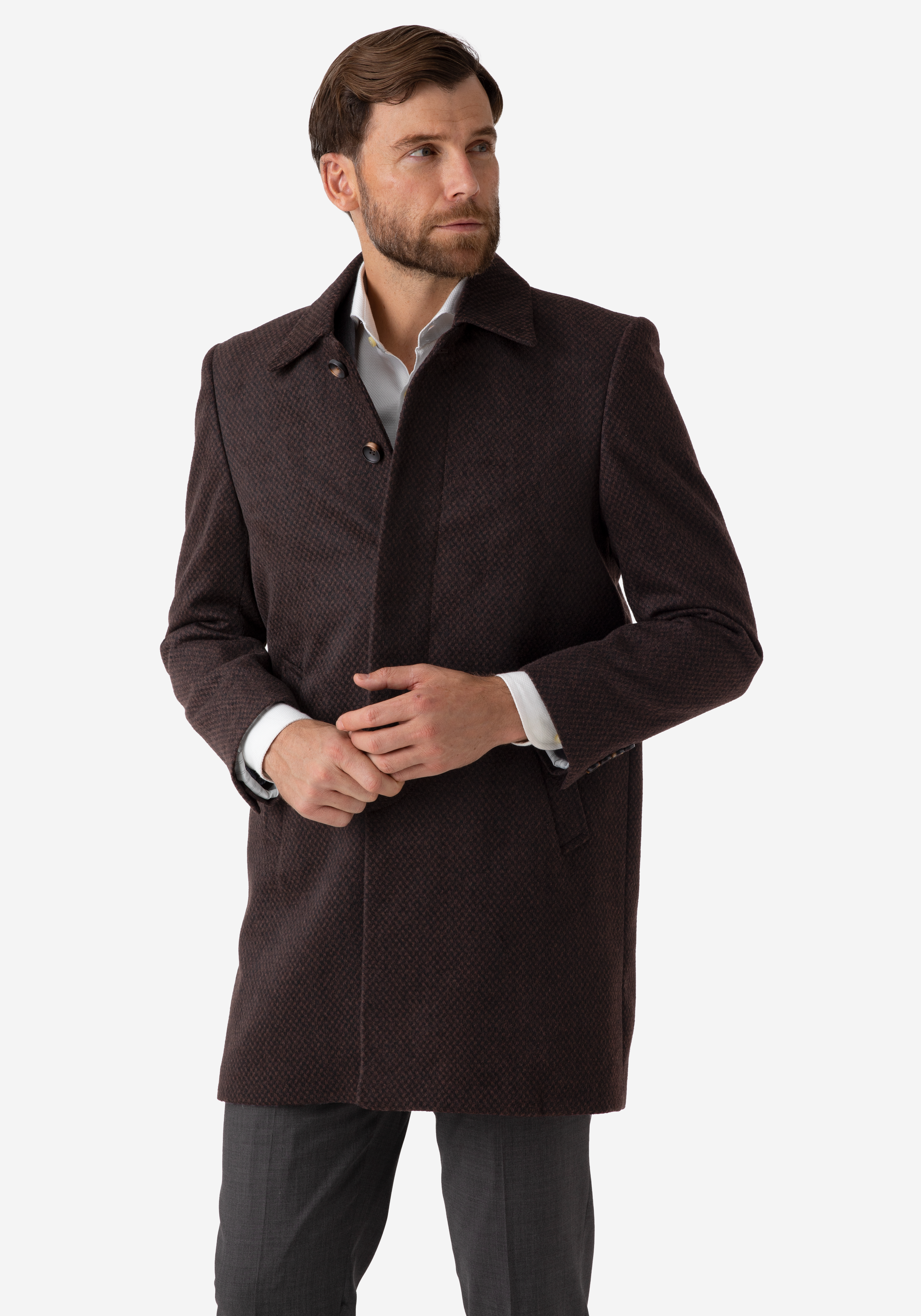 Mud Brown Poly Wool Coat