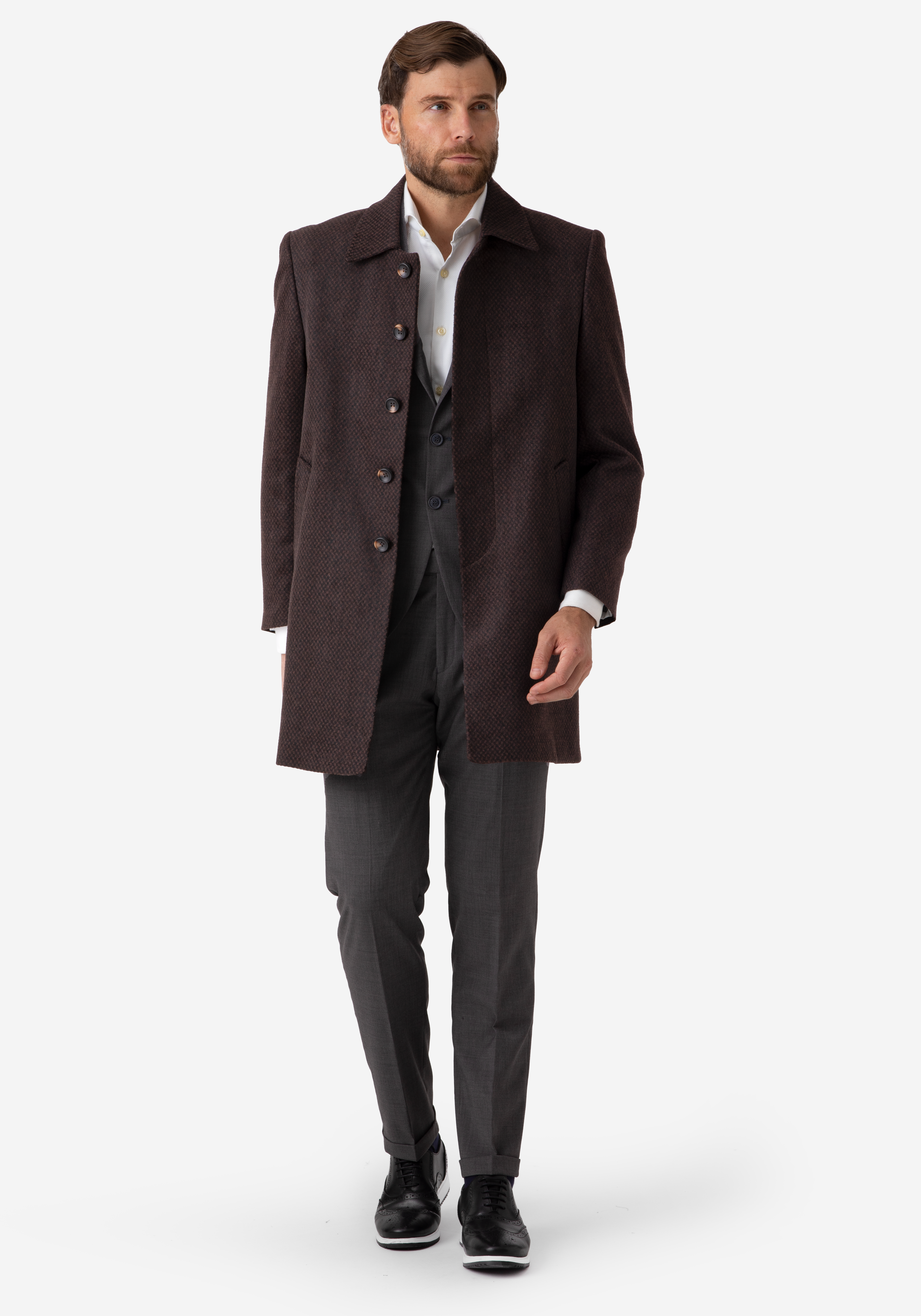Mud Brown Poly Wool Coat