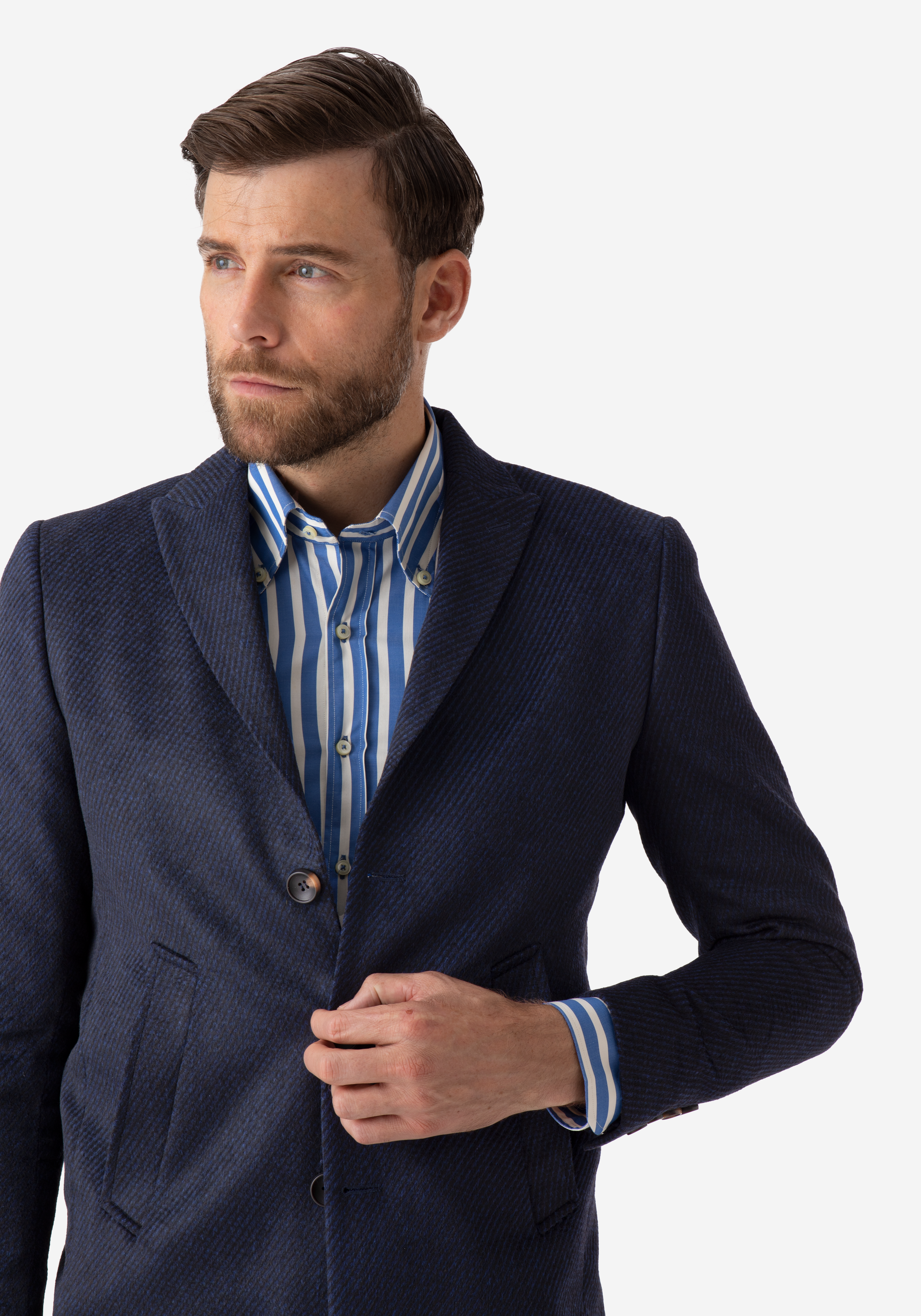 Navy Blue Poly Wool Coat