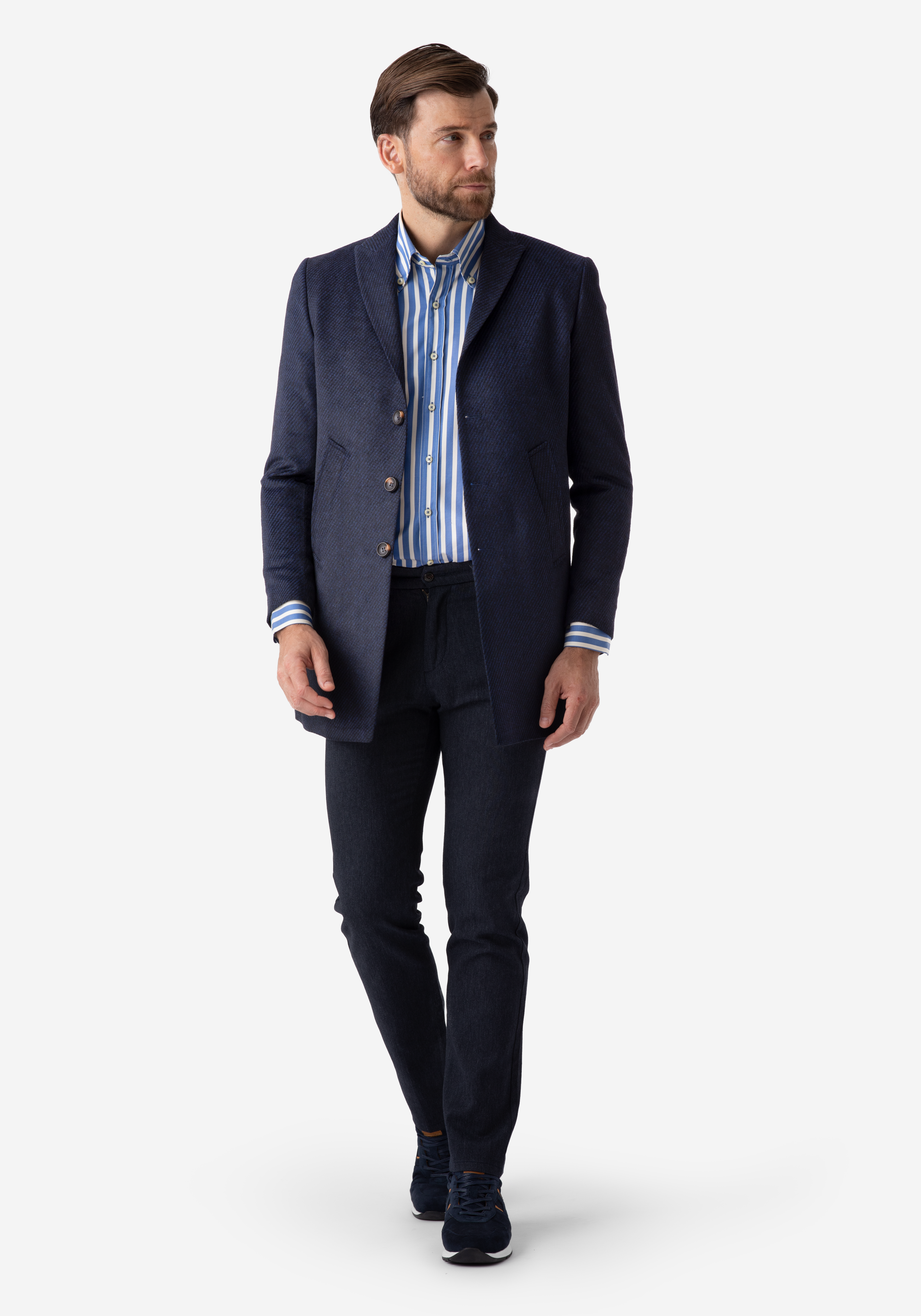 Navy Blue Poly Wool Coat