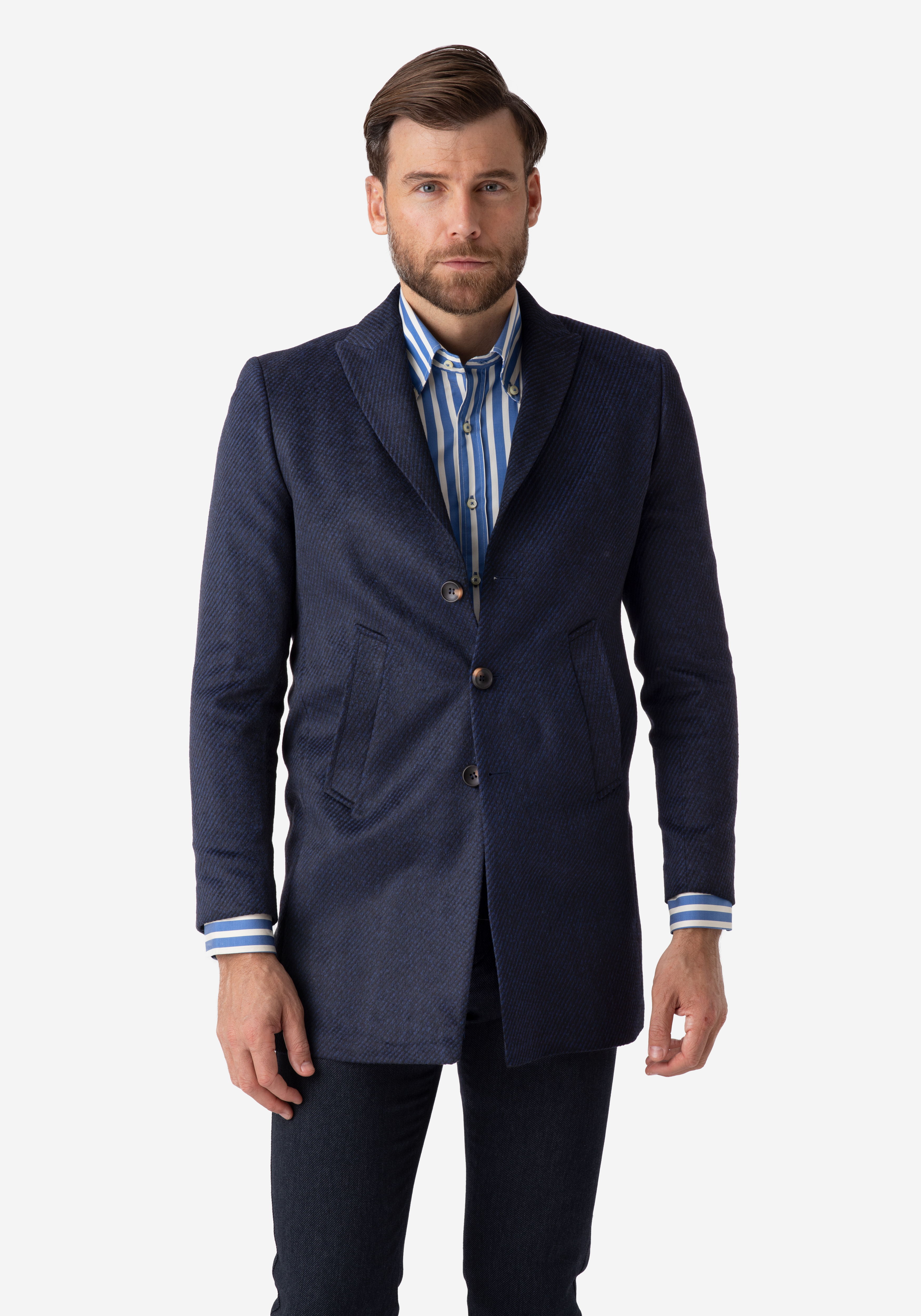 Navy Blue Poly Wool Coat