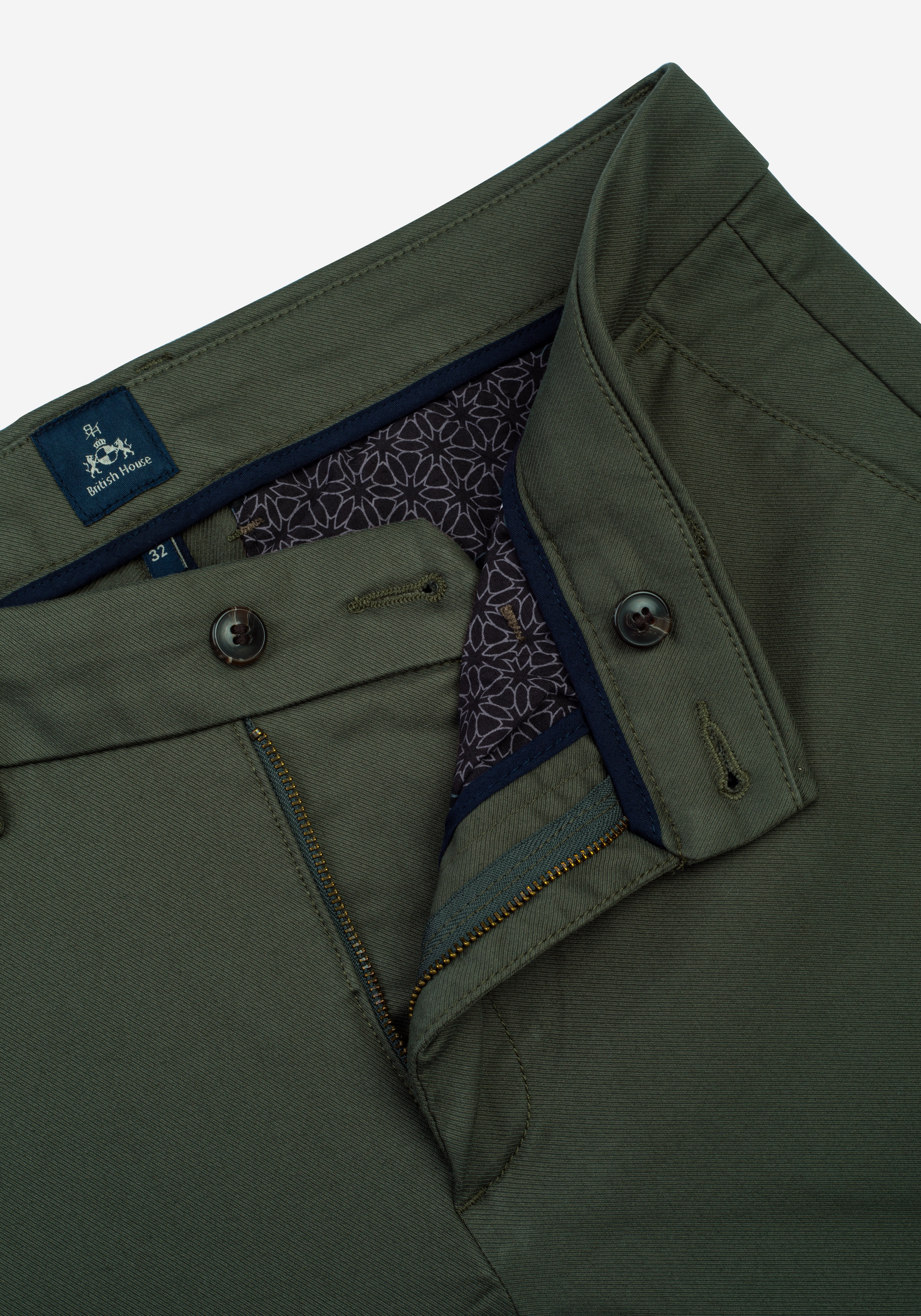 Contemporary Fit Dark Olive Gabardine