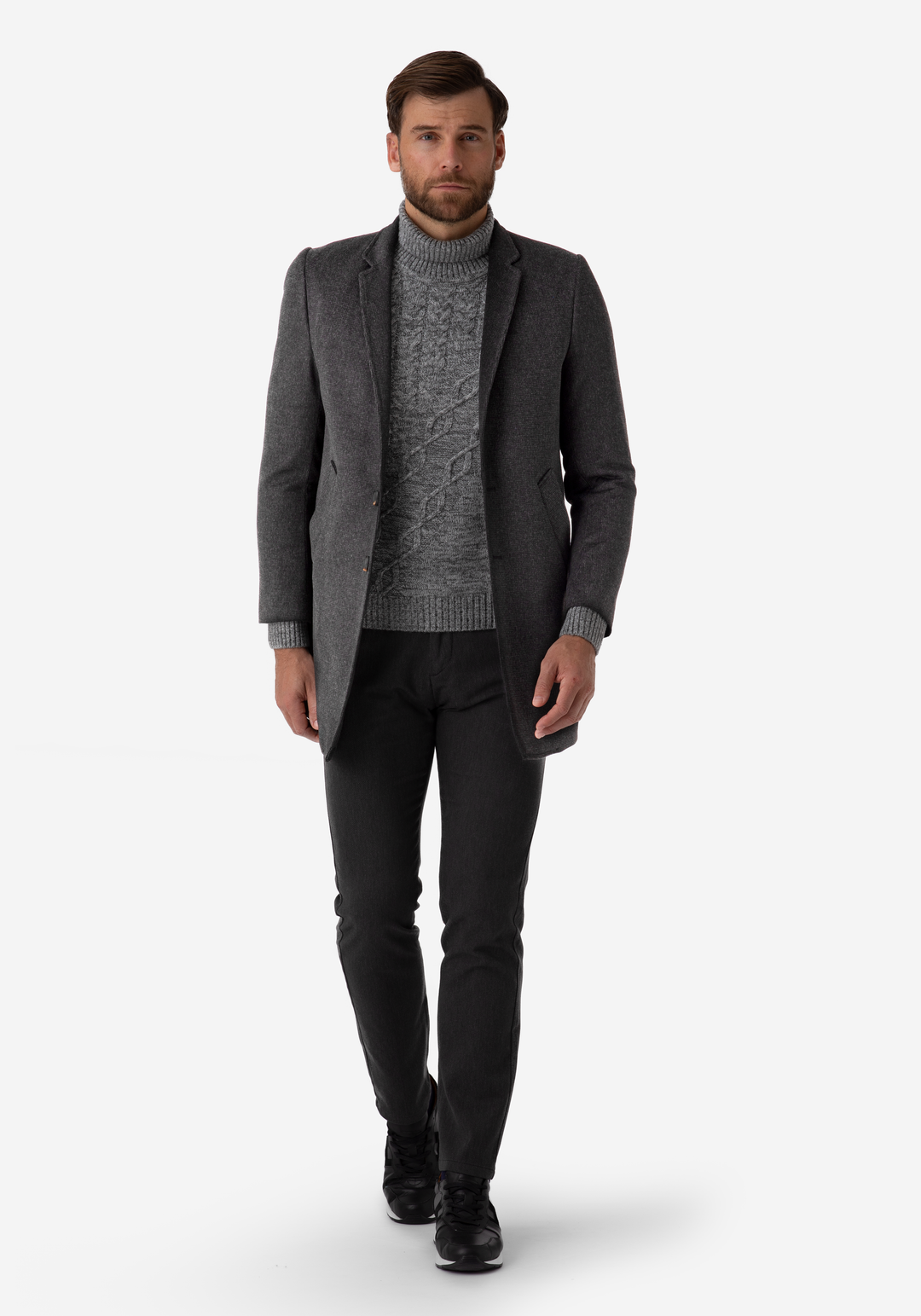 Midnight Grey Poly Wool Coat