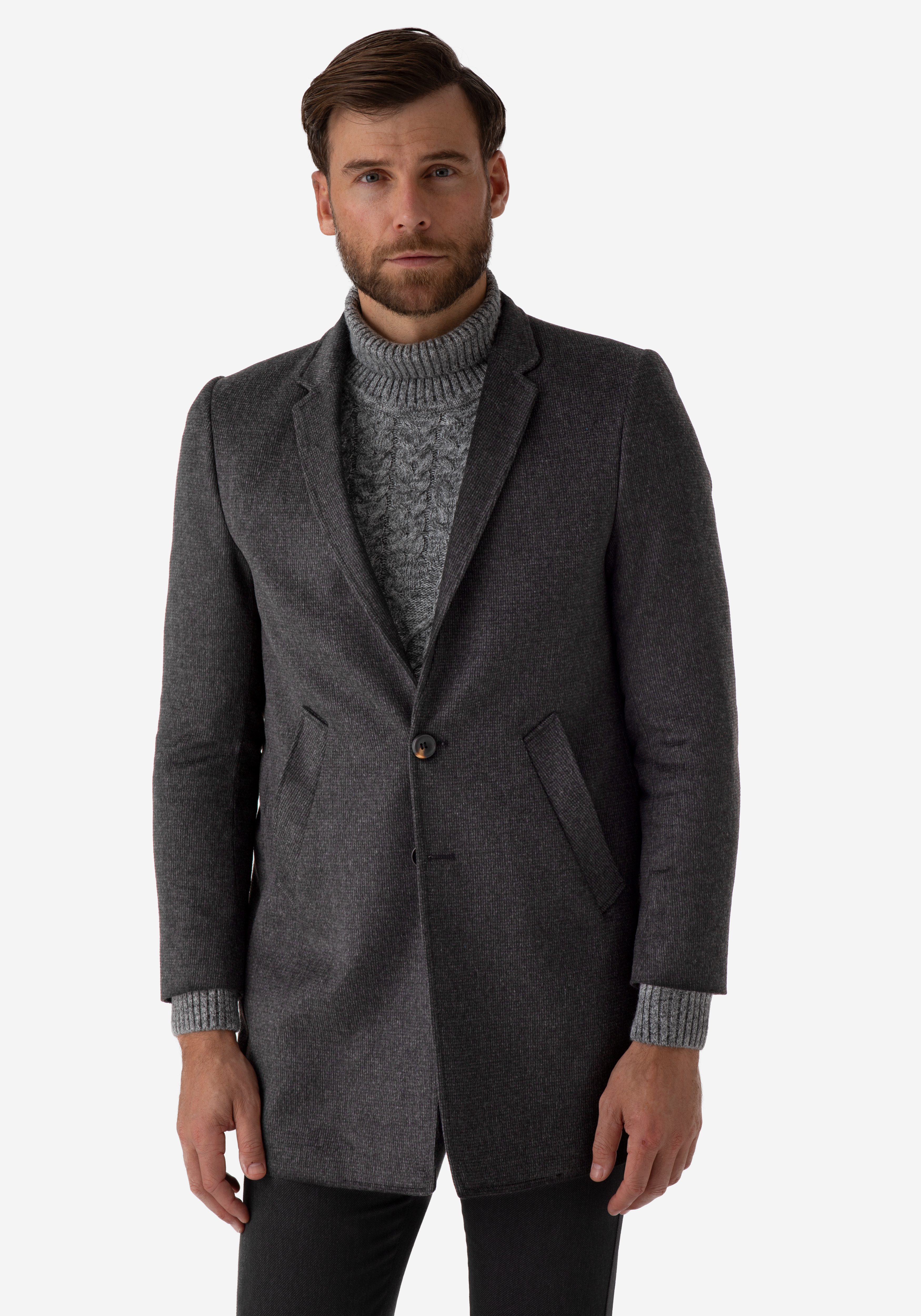 Midnight Grey Poly Wool Coat