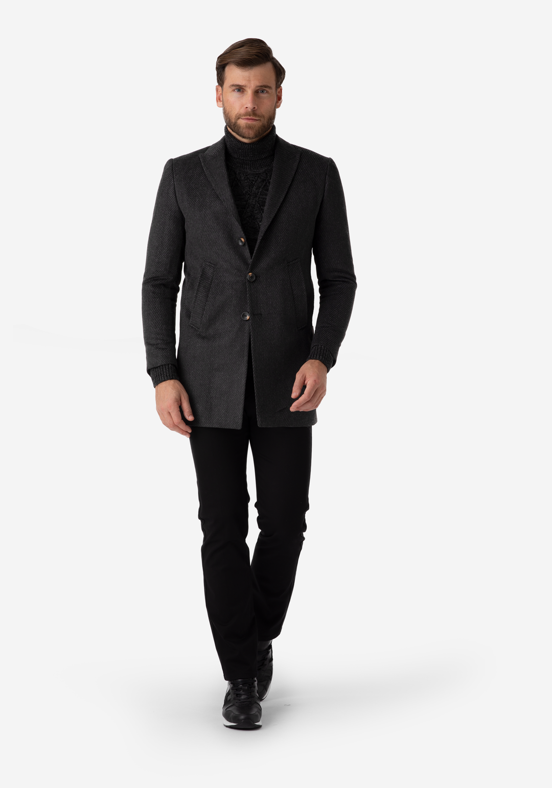 Charcoal Grey Poly Wool Coat