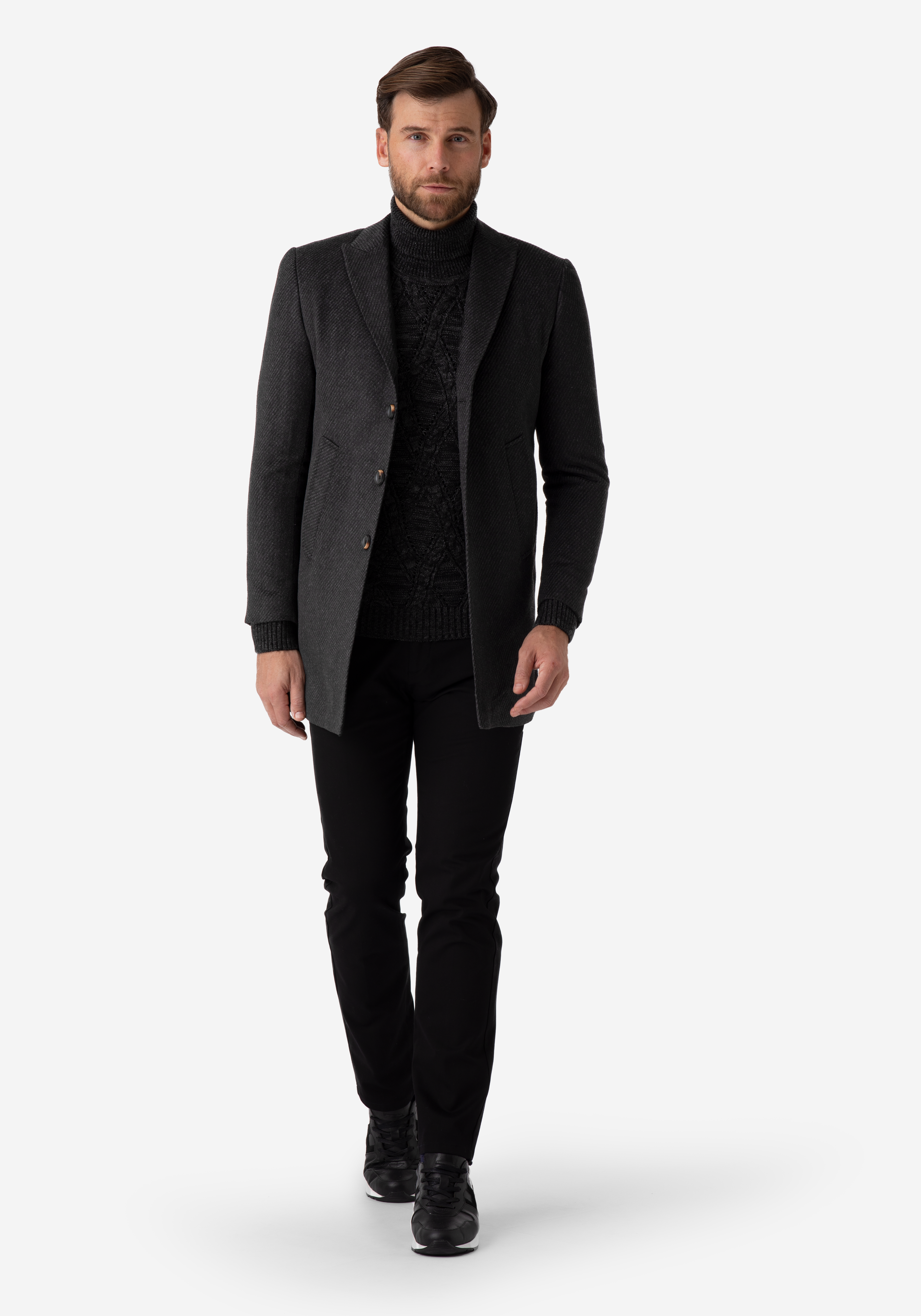Charcoal Grey Poly Wool Coat
