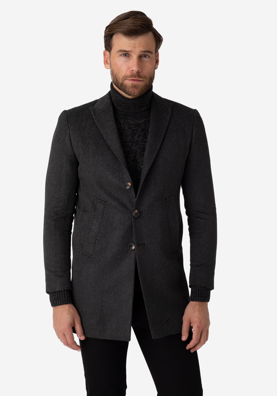 Charcoal Grey Poly Wool Coat