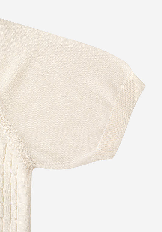 Pearl White Braided Knitted Polo Shirt