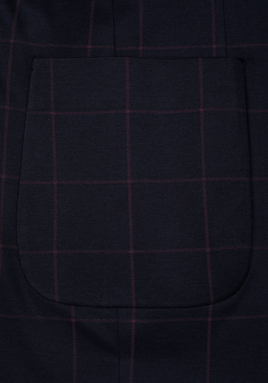 Contemporary Fit Dull Navy Red Checked Blazer