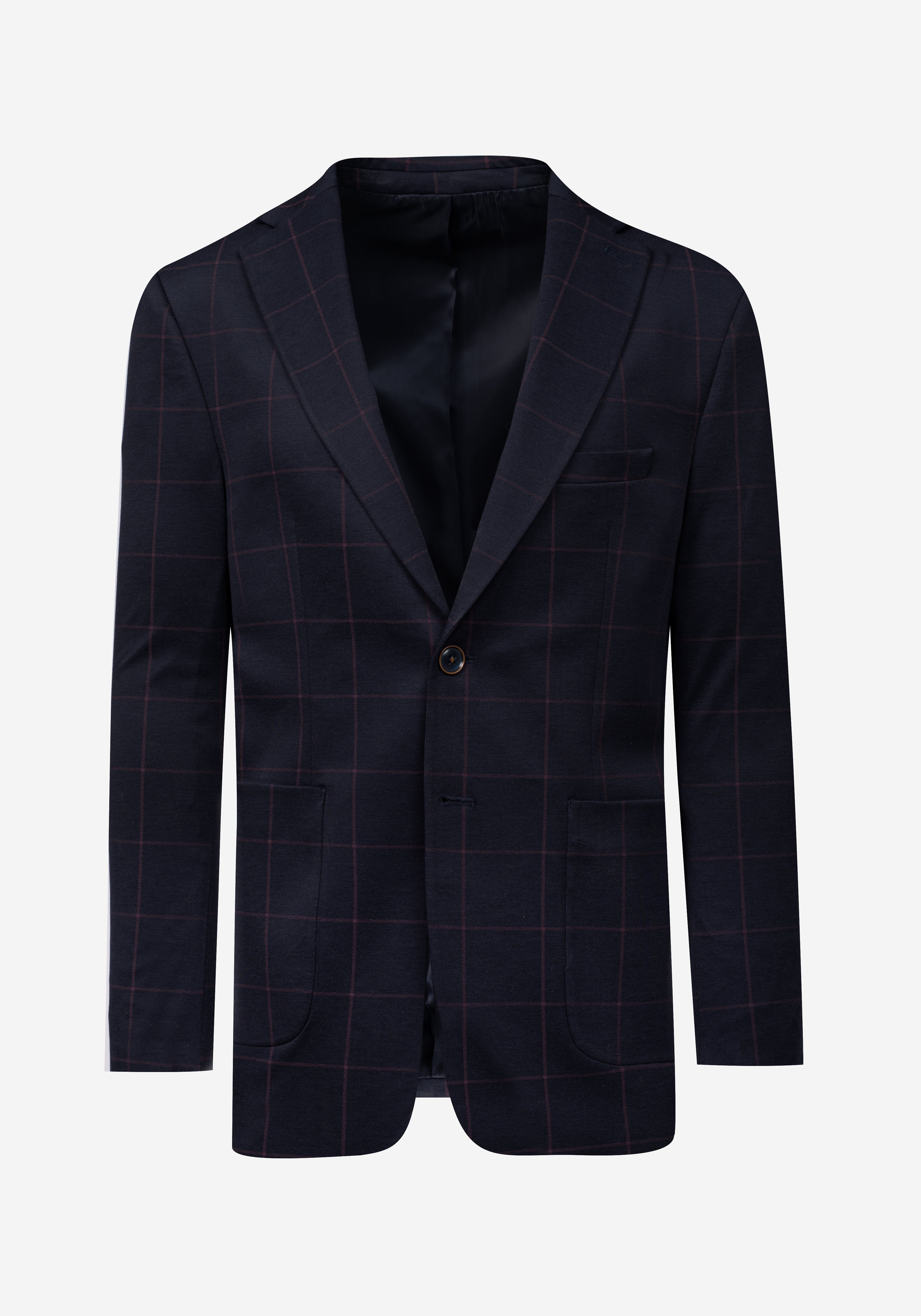 Contemporary Fit Dull Navy Red Checked Blazer