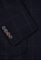 Contemporary Fit Dull Navy Red Checked Blazer